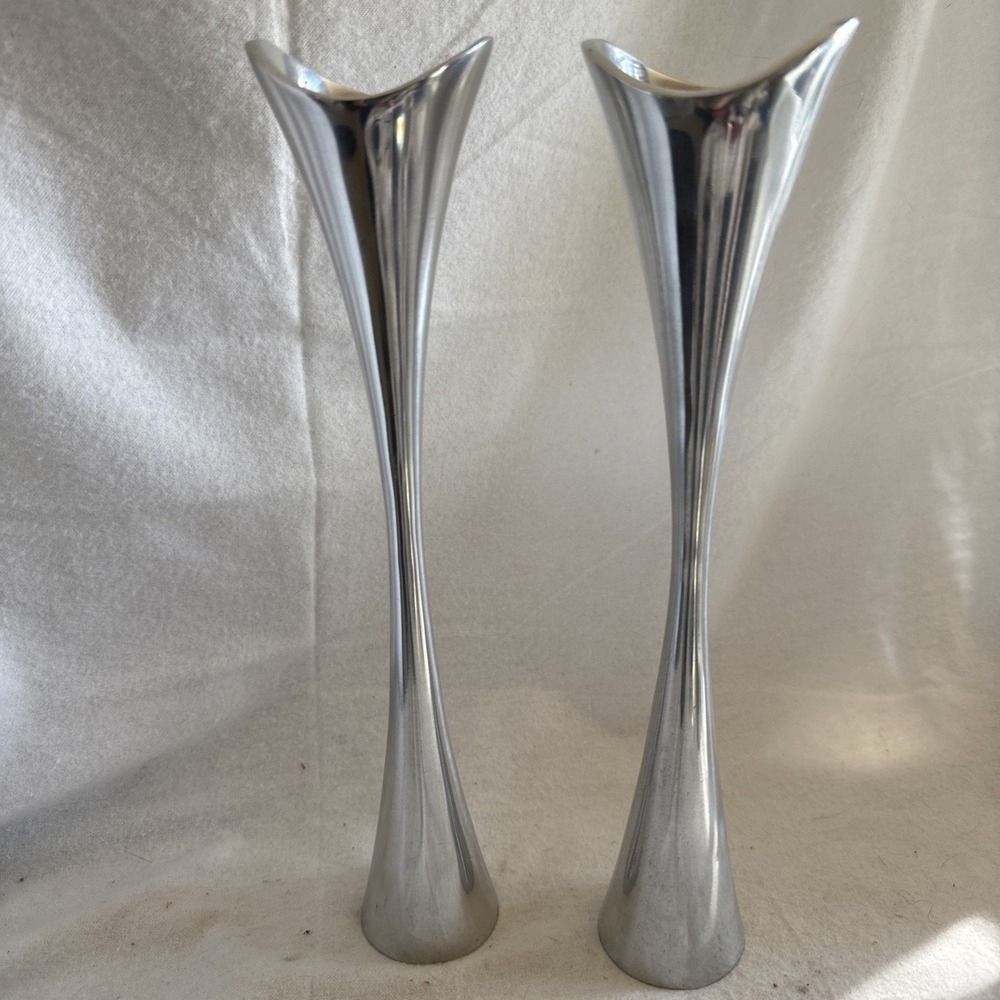 Nambre Heritage Curve Modernist Candlesticks by Lisa Smith Clean Lines 11" Metal
